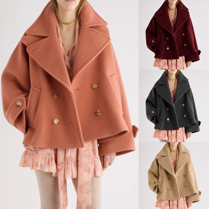 Damen Kurz geschnittener Oversize Peacoat aus Wollmix mit breitem Revers Drune