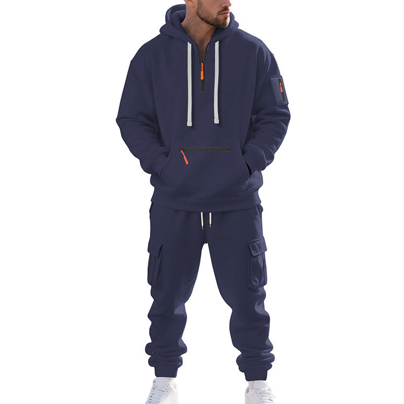 Herren Urbane Cargo-Jogging-Set mit Utility-Hoodie, Reißverschluss-Details und Cargo-Joggers Drune