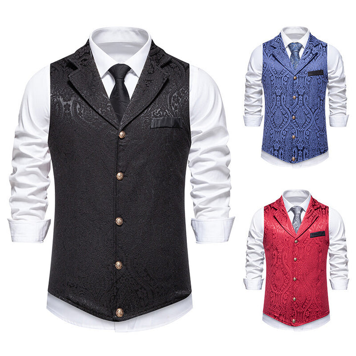 Herren Paisley-Jacquard Weste mit Schalkragen, tailliertem Schnitt und Zierknöpfen Drune