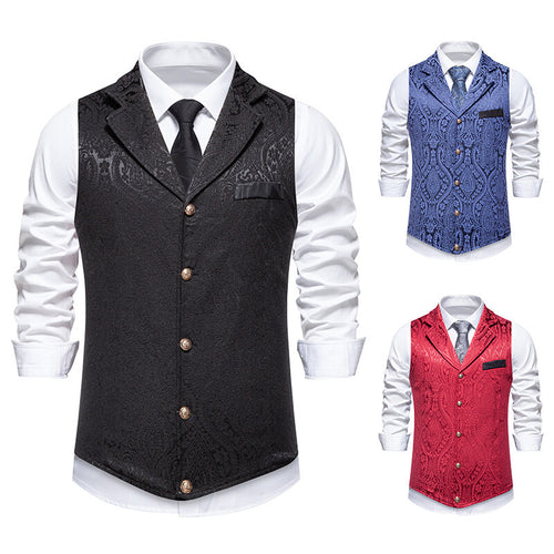 Herren Paisley-Jacquard Weste mit Schalkragen, tailliertem Schnitt und Zierknöpfen Drune