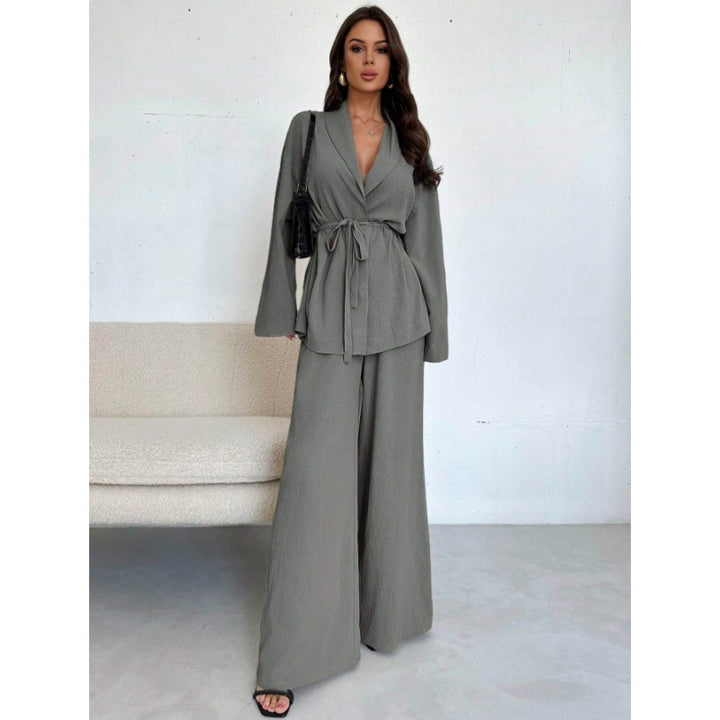 Damen Eleganter Wickel-Jumpsuit mit weitem Palazzo-Bein Drune