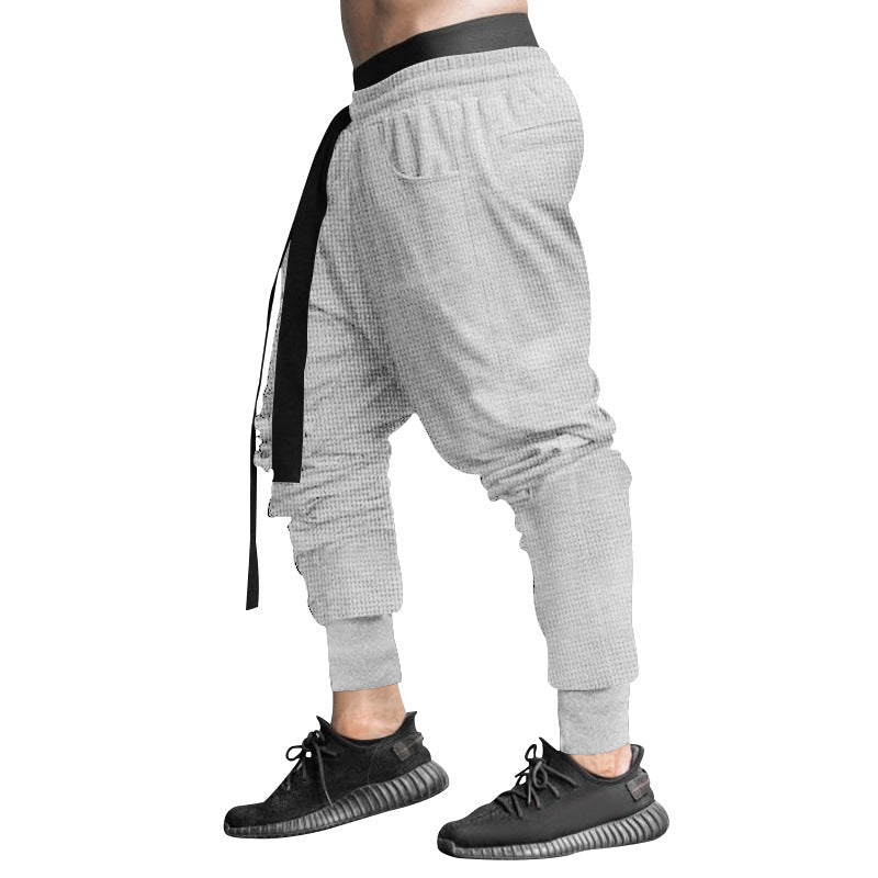 Herren nan Waffelstruktur-Jogginghose mit tiefem Schritt elastischem Komfortbund und konischem Beinabschluss Drune