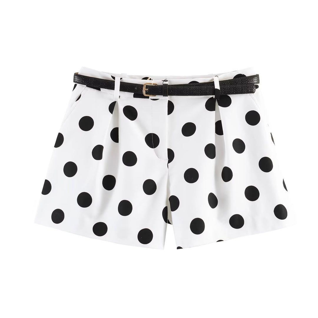 Damen klassische Shorts mit eleganten Falten und Gürtel Drune