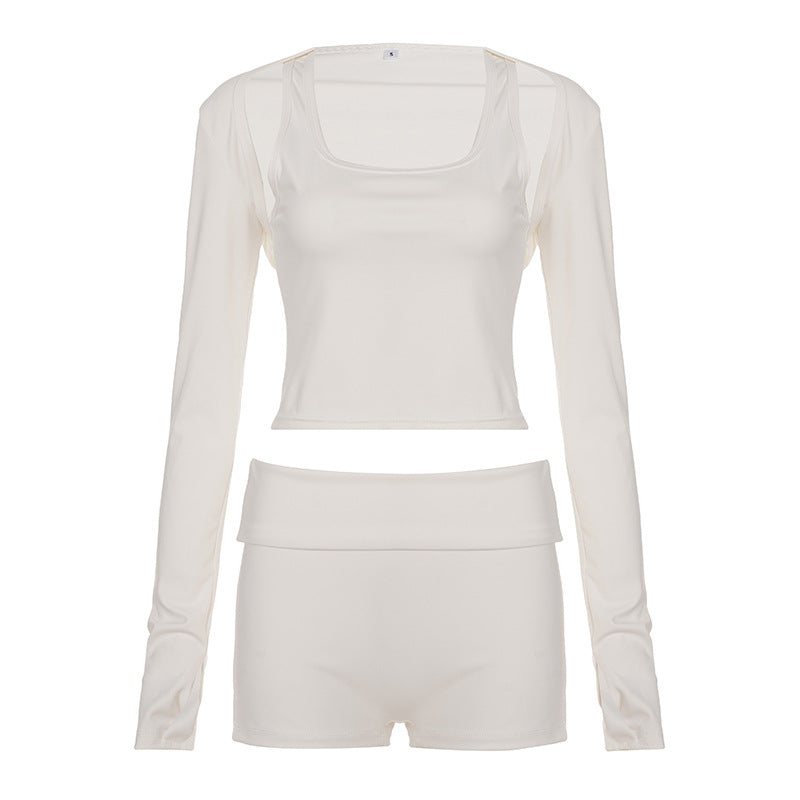 Damen Sportliches Crop-Top und Shorts Set Drune