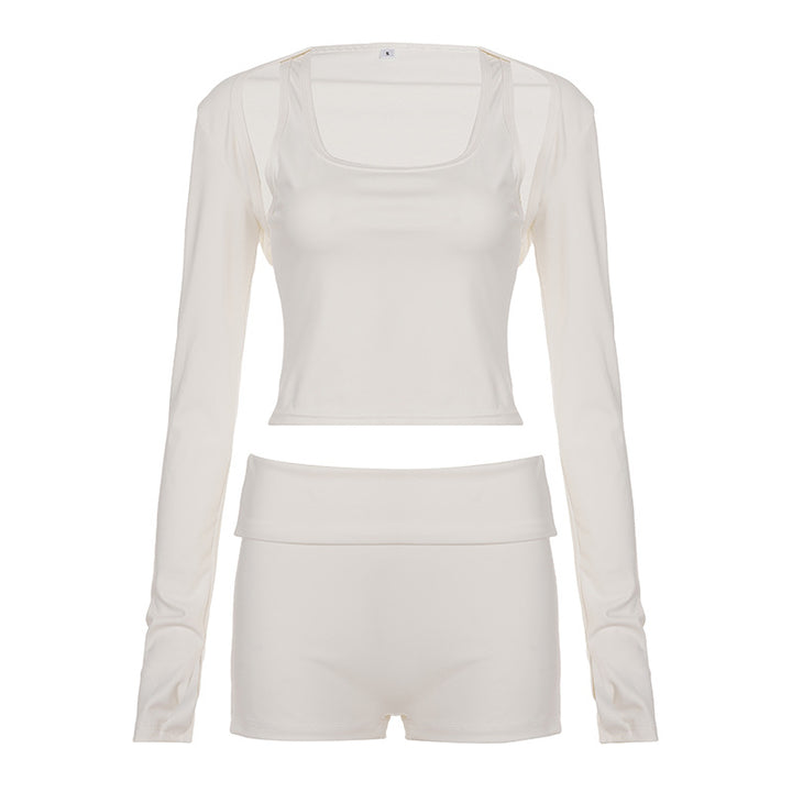 Damen Sportliches Crop-Top und Shorts Set Drune