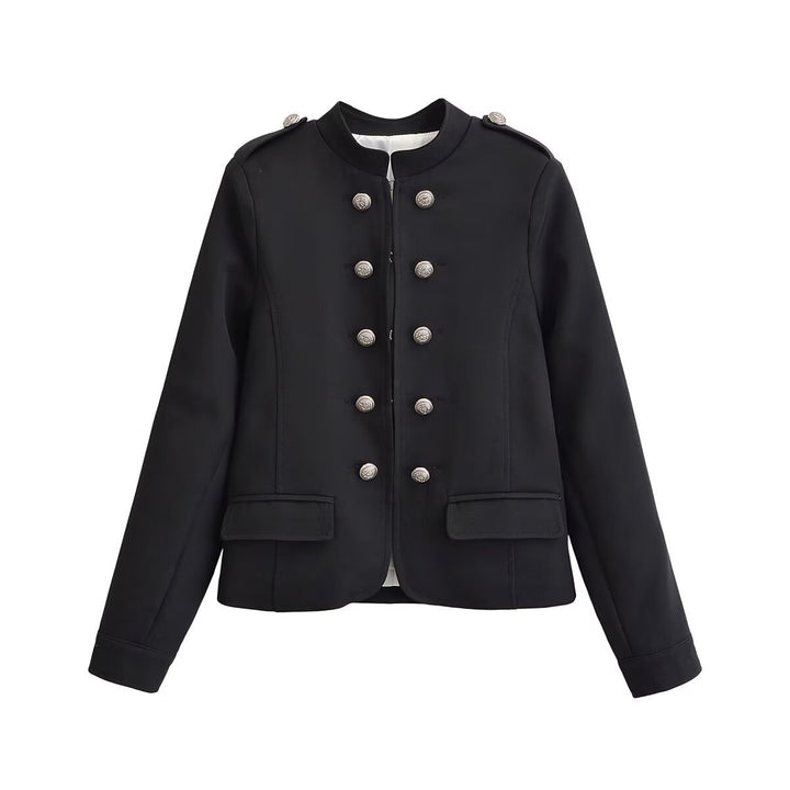 Damen Kurzer Stehkragen-Blazer mit doppelter Zierknopfleiste und Epauletten Drune