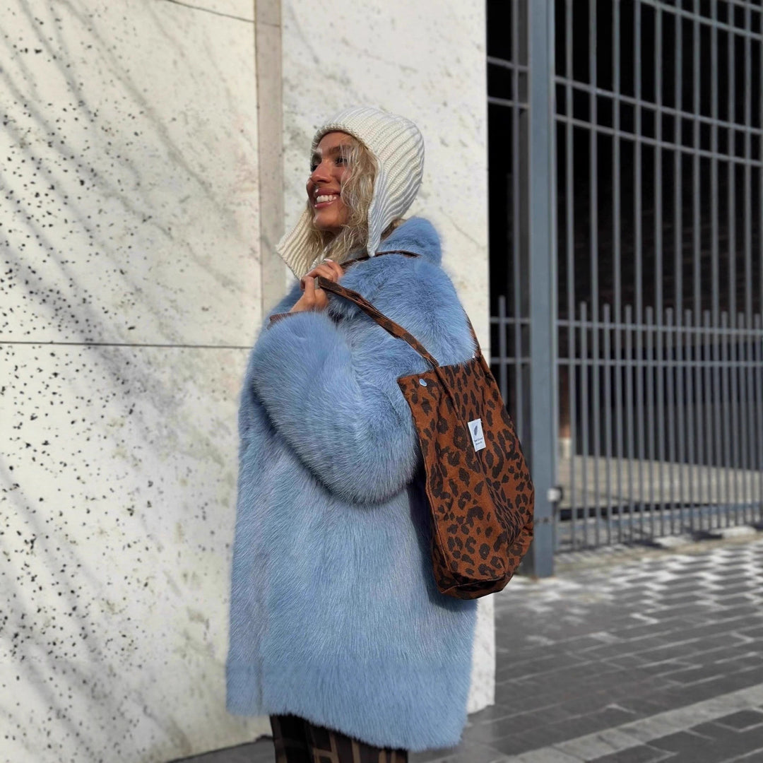Damen Kurzer luxuriöser Kunstpelzmantel mit voluminösem Schalkragen und Boxy‑Silhouette Drune