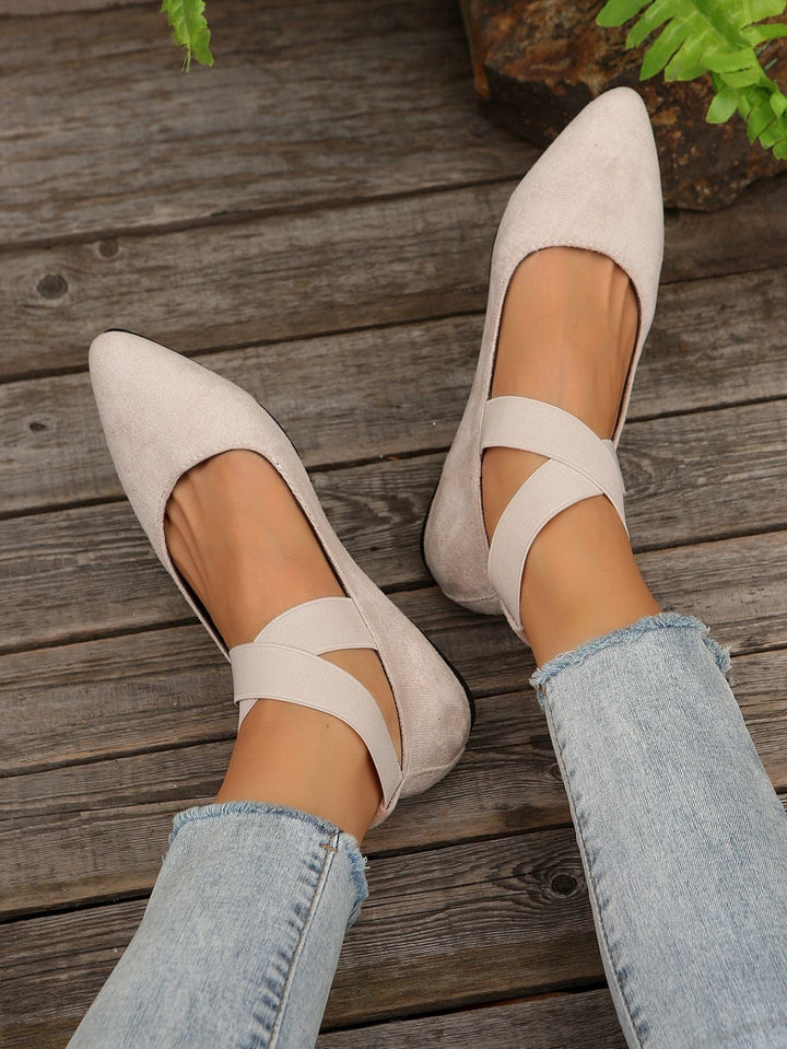 Damen elegante Ballerinas mit gekreuzten Riemen und weichem Obermaterial Drune