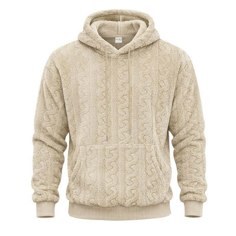 Herren Sherpa-Kapuzenpullover mit Zopfmuster, Kängurutasche und Rippbündchen Drune