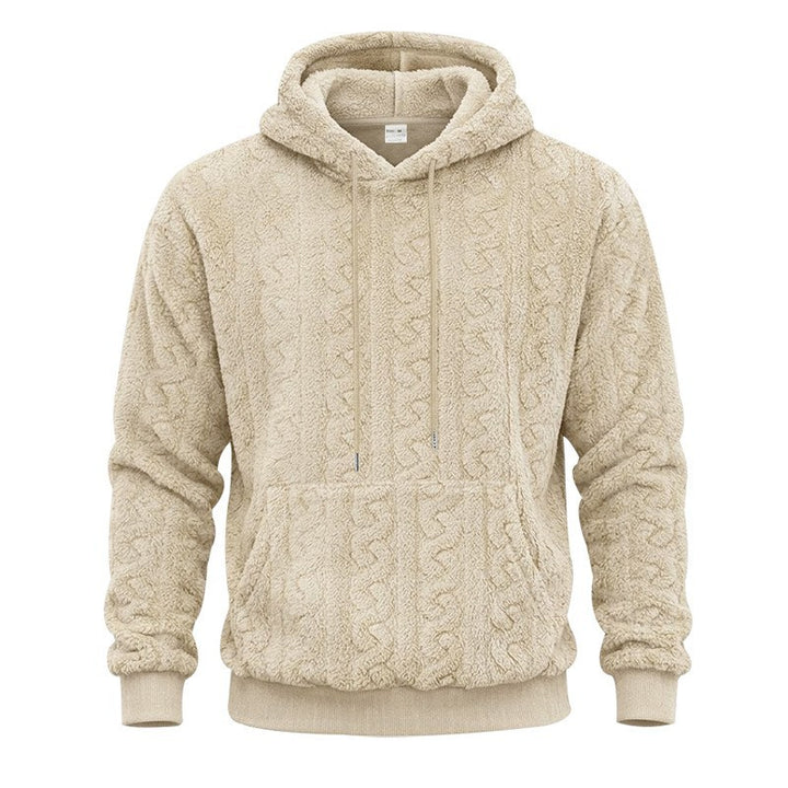 Herren Sherpa-Kapuzenpullover mit Zopfmuster, Kängurutasche und Rippbündchen Drune