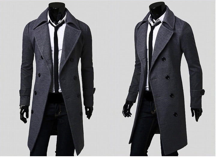 Herren nan taillierter zweireihiger Trenchcoat aus Wollmix mit klassischem Revers und Rückenschlitz Drune