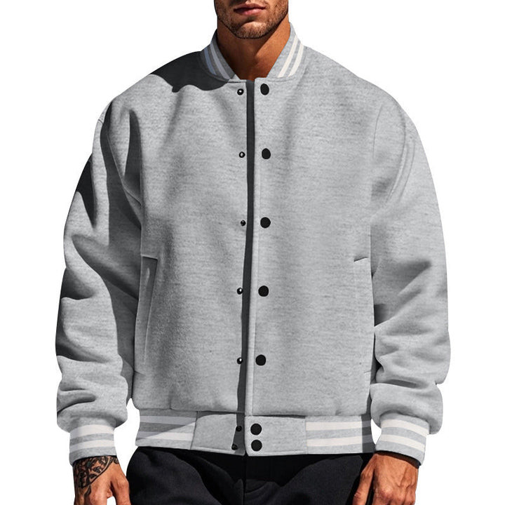Herren nan College-Strickjacke im Retro-Look mit Rippkragen, Druckknopfverschluss und Eingrifftaschen Drune