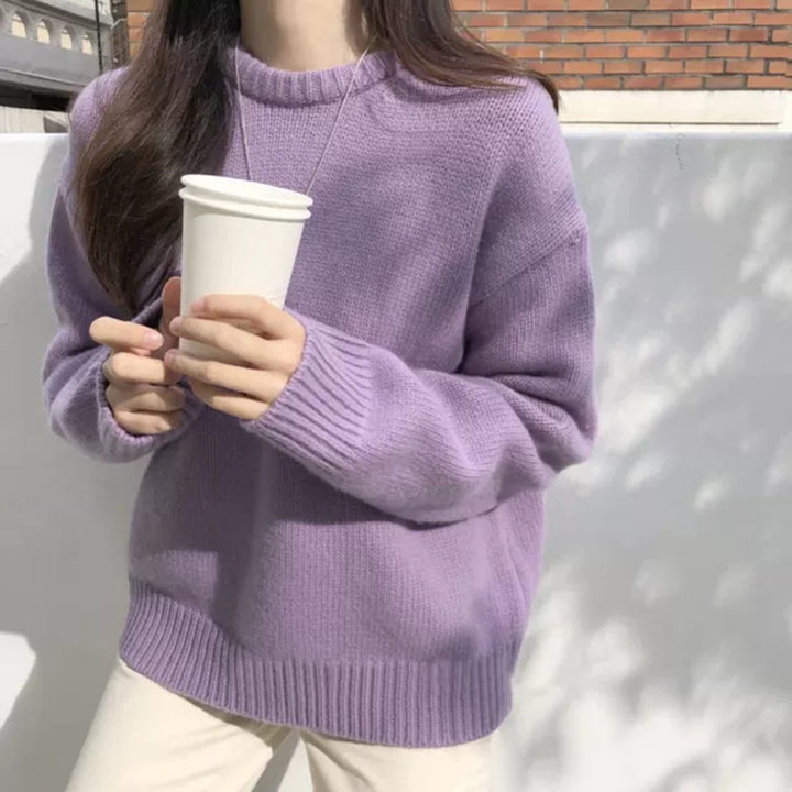 Damen Bequemer Strickpullover aus hochwertiger Baumwolle mit Rundhalsausschnitt Drune