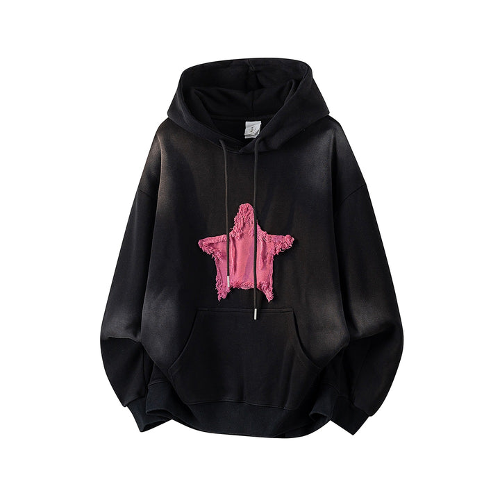 Unisex Oversize Kapuzenpullover mit handschriftlichem Grafik-Print, Kängurutasche & geripptem Saum Drune