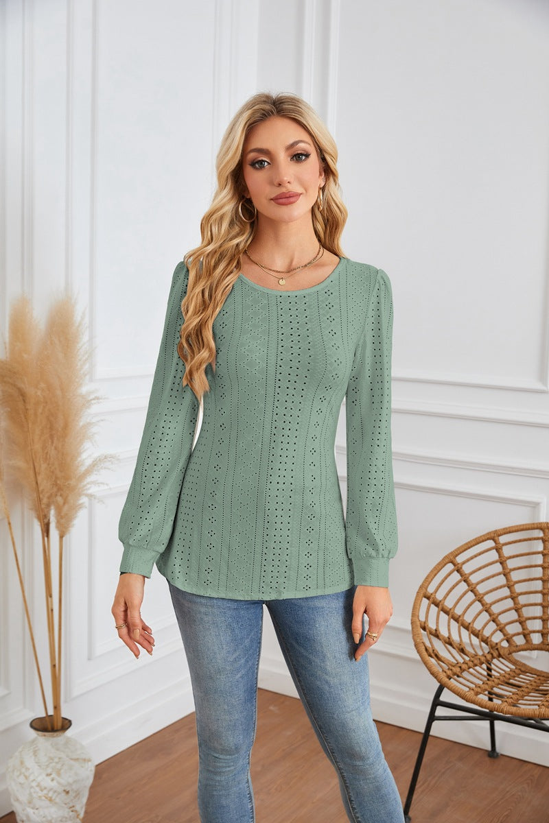 Damen Bluse mit luftigen Lochmustern und eleganten Puffärmeln Drune