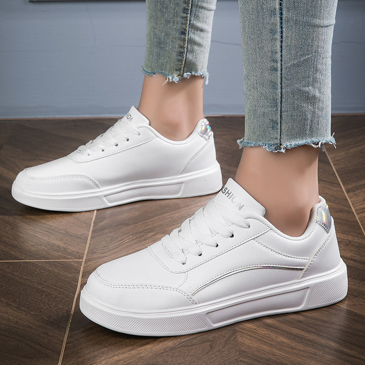 Damen nan niedrig geschnittener Kunstleder Sneaker mit holografischem Fersenbesatz Drune