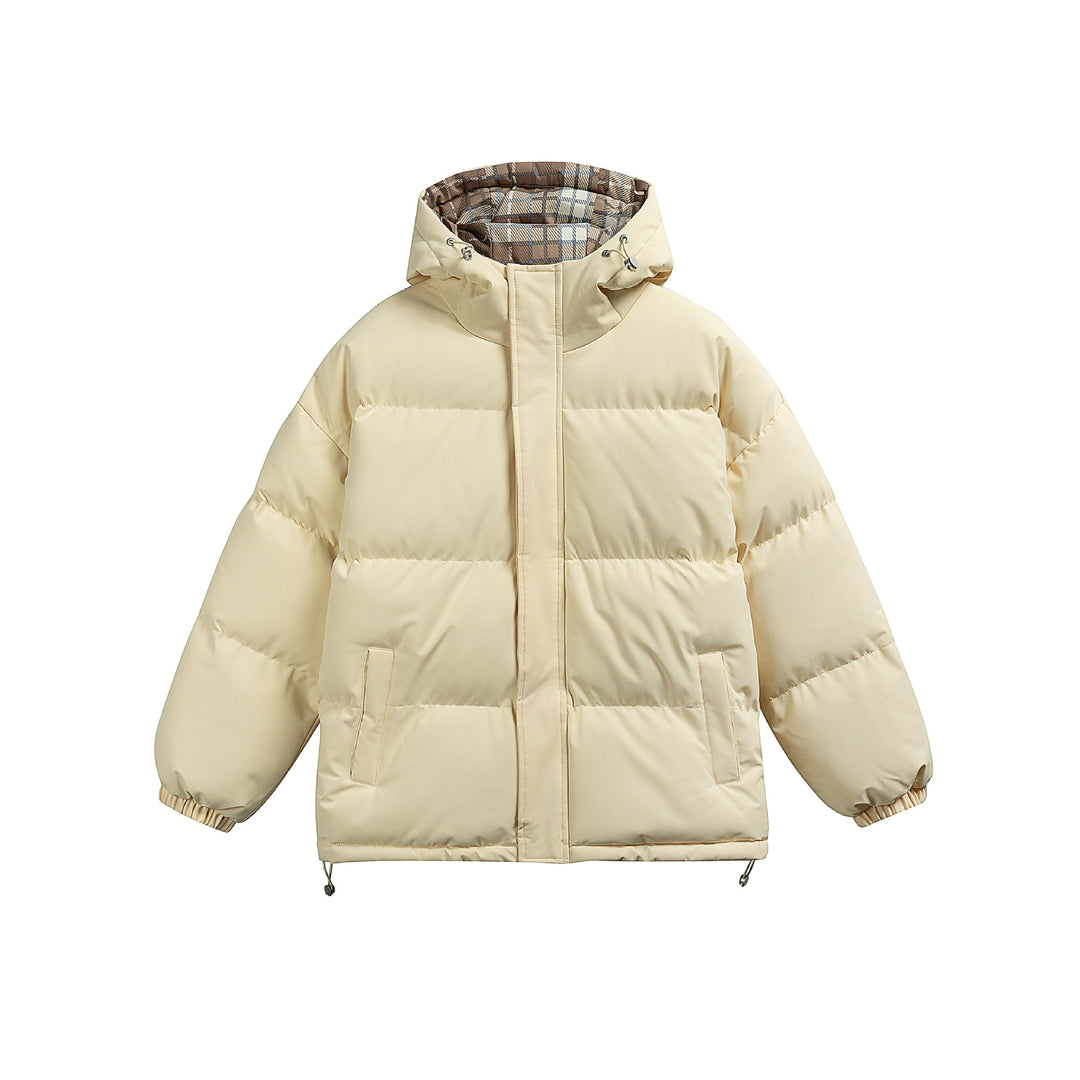 Damen Wattierte Oversize-Steppjacke mit Kapuze, hohem Kragen und karierter Futterverzahnung Drune