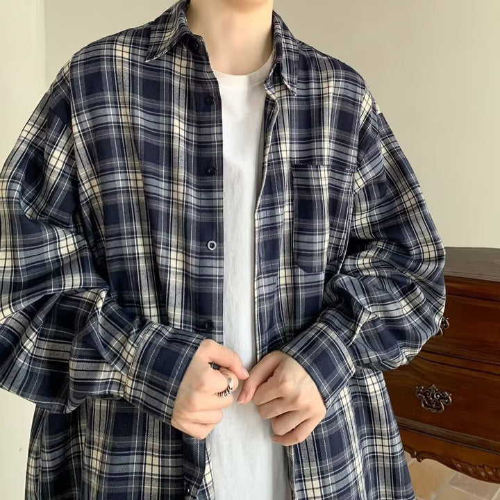 Damen Lässige Karobluse mit weitem Schnitt Drune