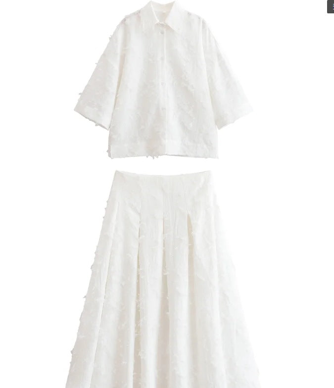 Damen 300+ oversized strukturierte Bluse mit Fransenoptik und dreiviertelärmeln Drune