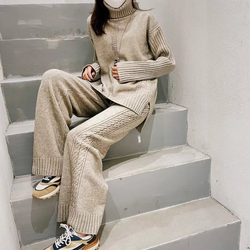Damen Strickpullover mit hohem Kragen und strukturiertem Design Drune