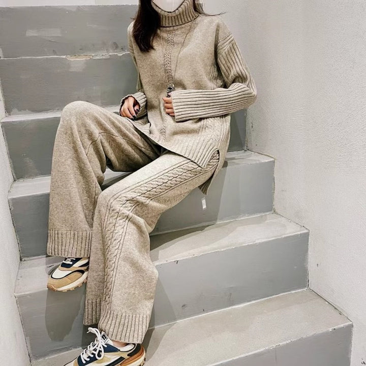 Damen Strickpullover mit hohem Kragen und strukturiertem Design Drune