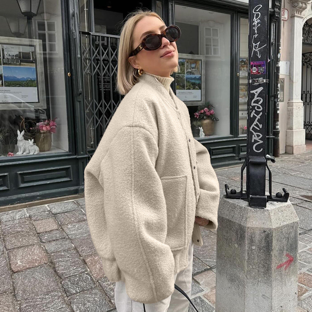 Damen Modische Oversized-Bomberjacke aus kuscheligem Material Drune