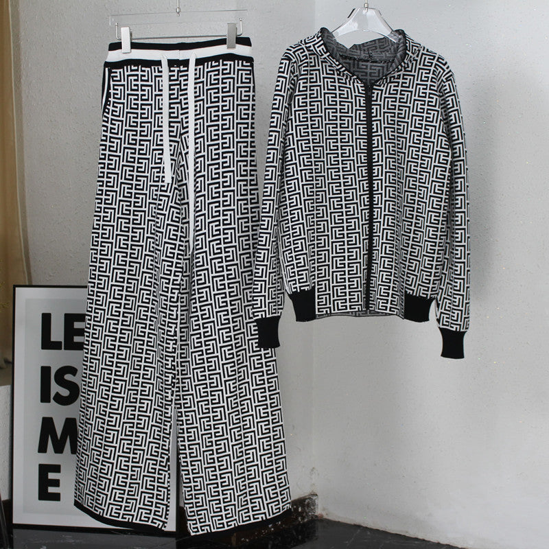 Damen modisches Strick-Loungewear-Set mit grafischem Muster Drune