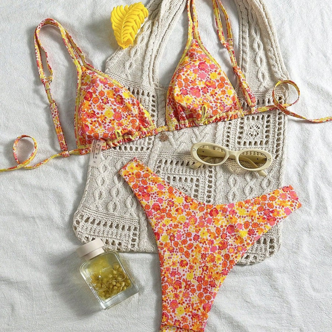 Damen Triangel-Bikini mit fließendem Floral-Design Drune