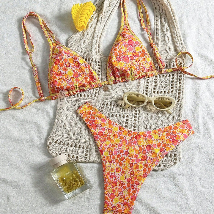 Damen Triangel-Bikini mit fließendem Floral-Design Drune