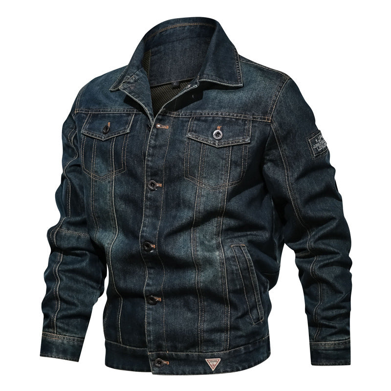 Herren Denim-Truckerjacke mit markanten Kontrastnähten und Brusttaschen Drune