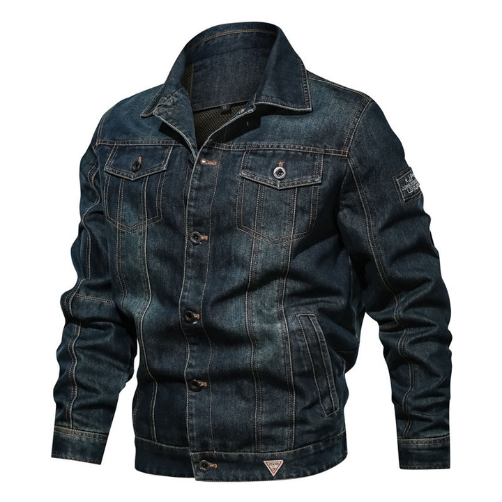 Herren Denim-Truckerjacke mit markanten Kontrastnähten und Brusttaschen Drune