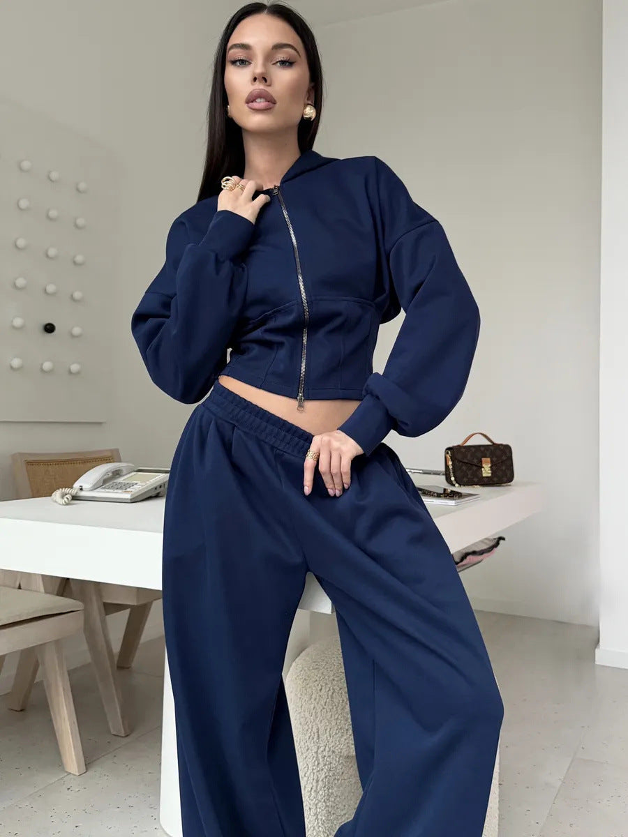 Damen lässiger Cropped Hoodie und weite Hose im urbanen Stil Drune