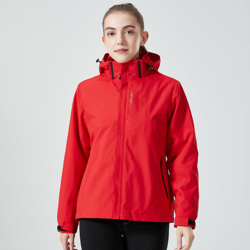 Damen leichte wasserabweisende Freizeit-Outdoorjacke mit verstellbarer Kapuze und verdecktem Reißverschluss Drune
