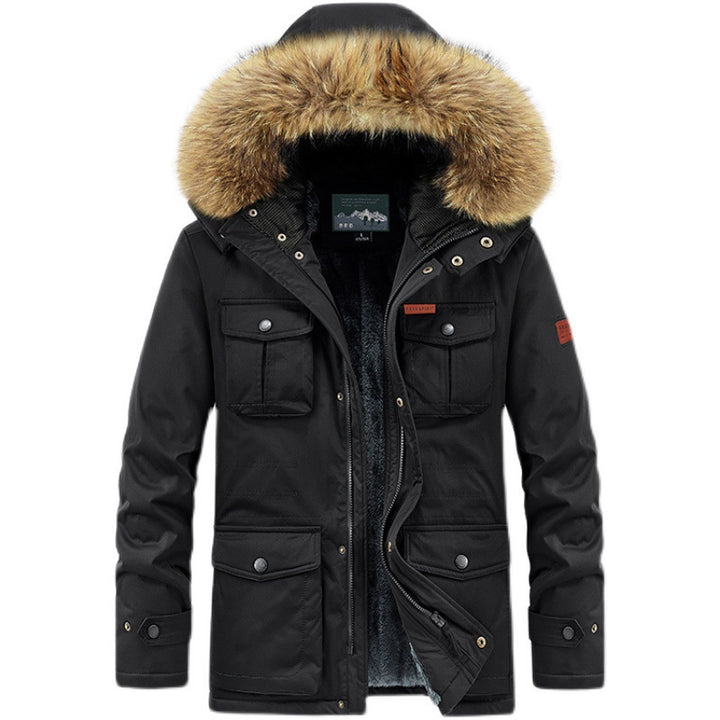 Herren Winterparka mit Kunstfellkapuze gesteppter Thermofütterung und Multifachtaschen Drune