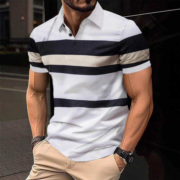 Herren Poloshirt mit modernem Streifenmuster und atmungsaktiver Baumwolle Drune