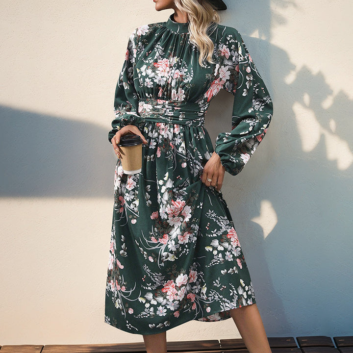 Damen Maxi-Kleid mit elegantem floralem Design und Rüschendetails Drune