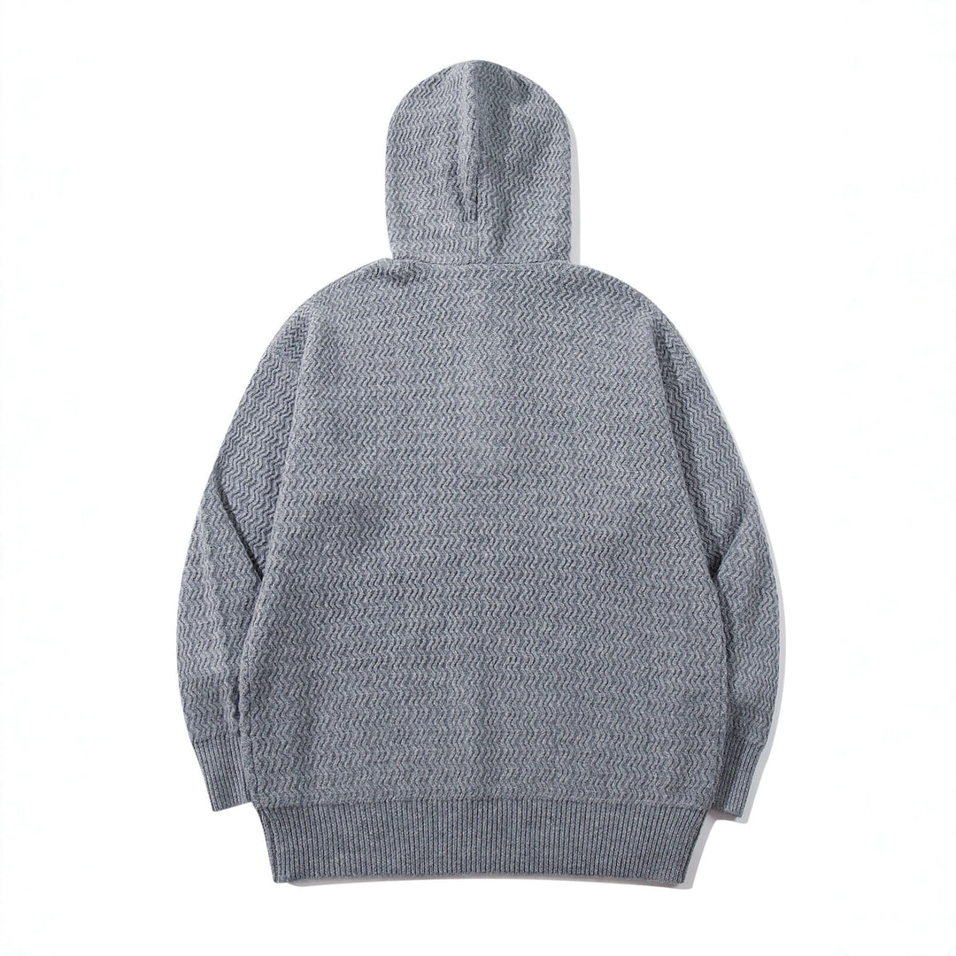 Unisex Strukturierter Kapuzen‑Strickpullover mit Henley‑Knopfleiste Drune