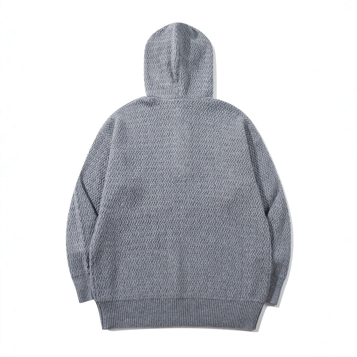 Unisex Strukturierter Kapuzen‑Strickpullover mit Henley‑Knopfleiste Drune