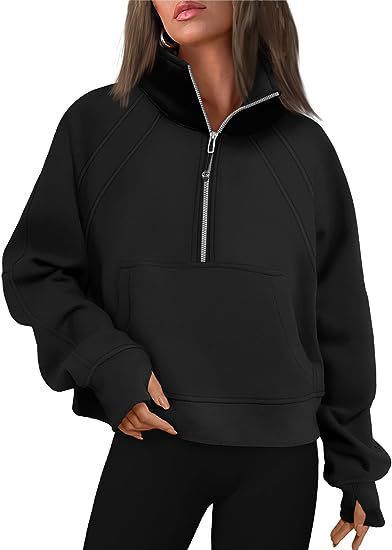 Damen sportlicher Hoodie mit kurzem Reißverschluss und praktischer Kängurutasche Drune