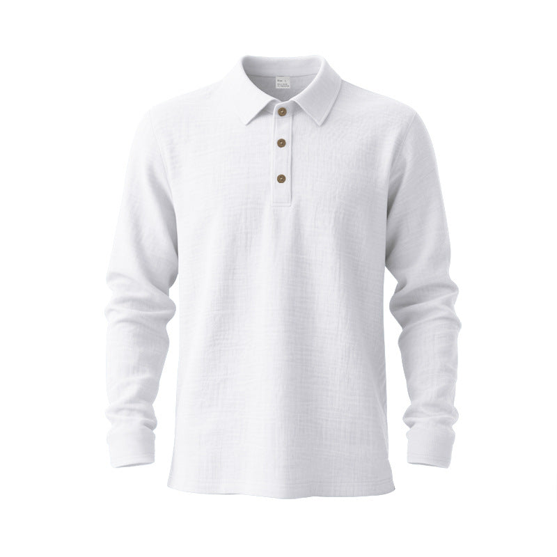 Herren nan Langarm-Poloshirt aus Baumwollgaze mit Hemdkragen, Dreiknopfleiste und entspannter Passform Drune