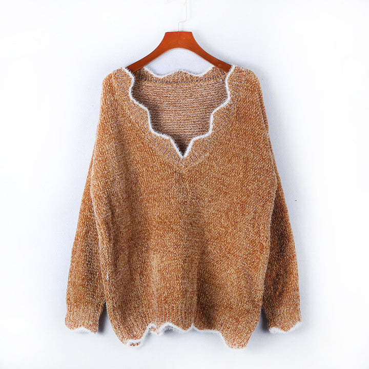Damen lässiger Strickpullover mit V-Ausschnitt und strukturiertem Gewebe Drune