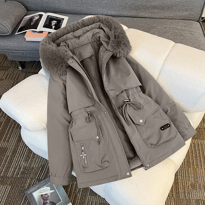 Damen nan wattierter Parka mit abnehmbarer Kunstfellkapuze, Teddyfutter und taillierbarem Kordelzug Drune
