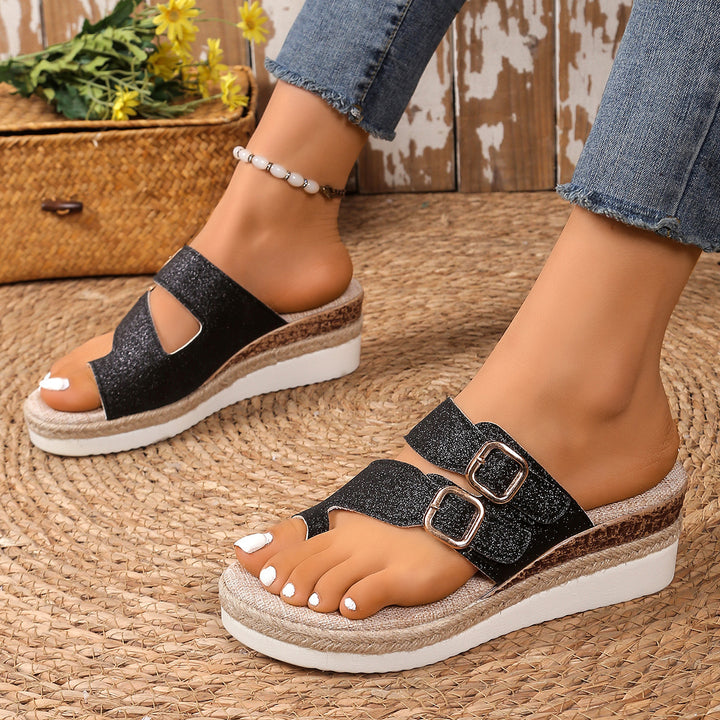 Damen nan komfortable Plateausandale im Espadrille-Stil mit doppeltem verstellbarem Schnallenriemen Drune