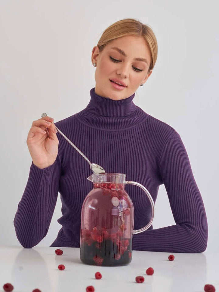 Damen Figurbetonter Rippstrick-Rollkragenpullover Drune