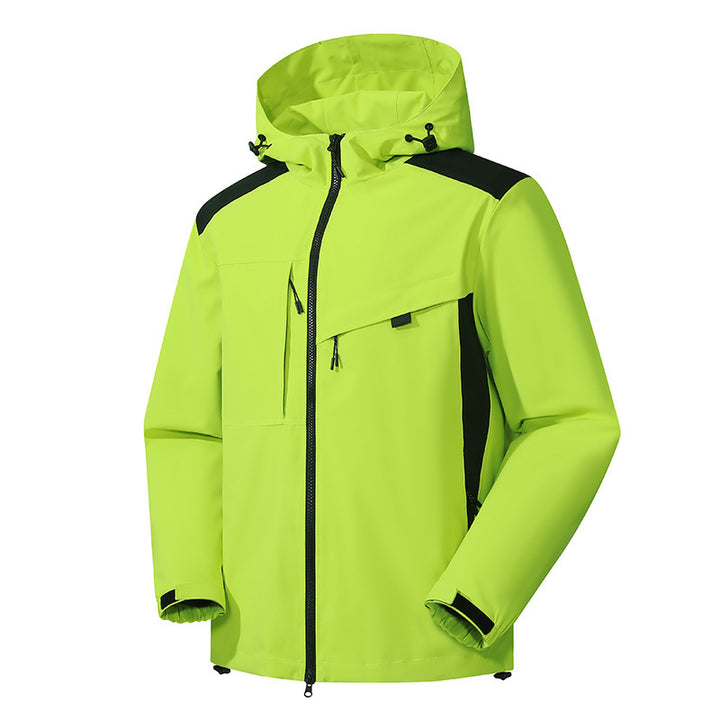 Herren technische Softshelljacke mit Kapuze, diagonalem Brustfach und Multifach-Reißverschlusstaschen Drune