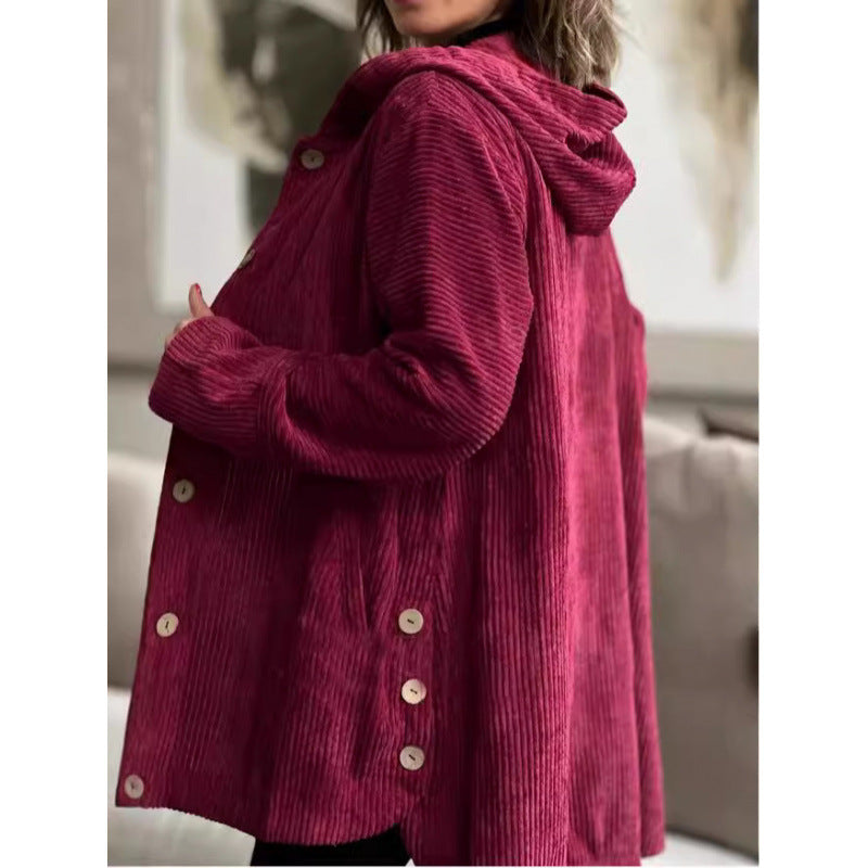 Damen kuschelige Kapuzenjacke aus feinem Cordstoff Drune