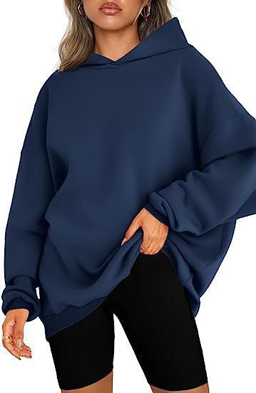 Damen nan oversized Kapuzenpullover im Boxy-Cut mit innen angerautem Fleece, überschnittener Schulter und verlängertem Rückenteil Drune