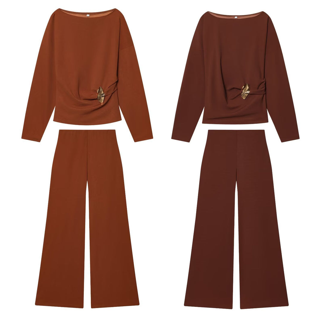 Damen Zweiteiliges Loungewear-Set mit gedrehtem Saumdetail und weiter Highwaist-Hose Drune