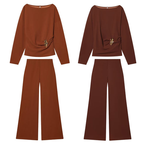 Damen Zweiteiliges Loungewear-Set mit gedrehtem Saumdetail und weiter Highwaist-Hose Drune