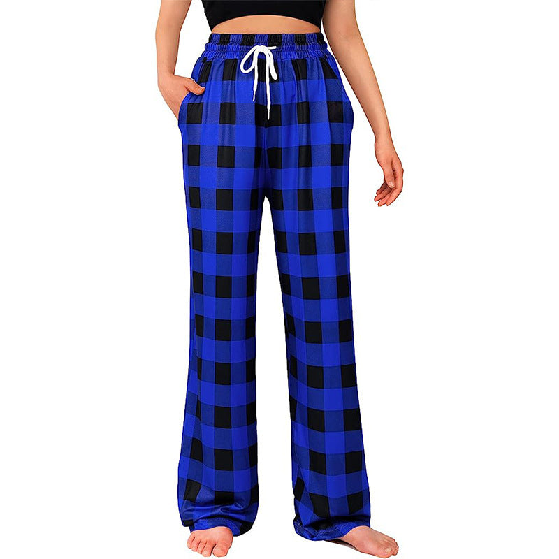 Damen Bequeme Karohose mit elastischem Bund und Seitentaschen Drune